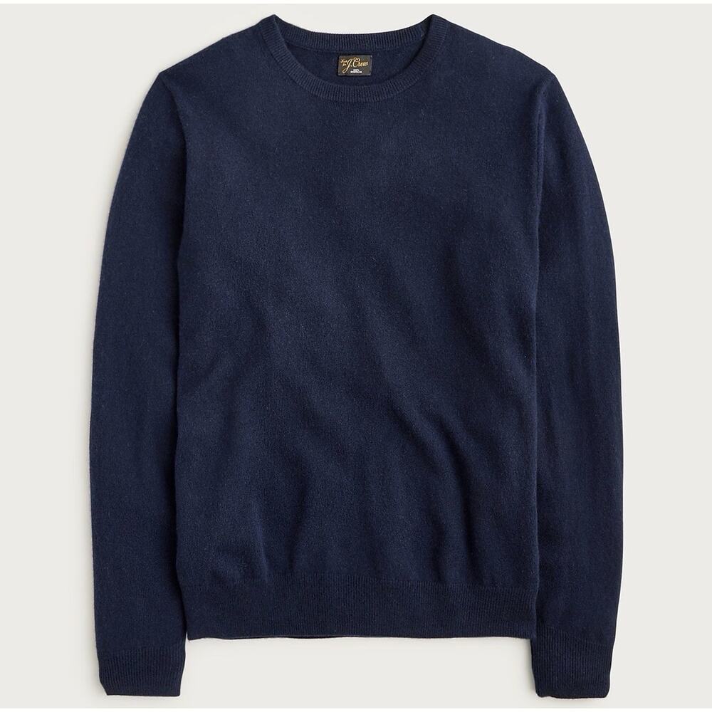 J Crew Mens Medium 100% Cashmere Crew Neck Sweater Navy Blue Knit Pullover